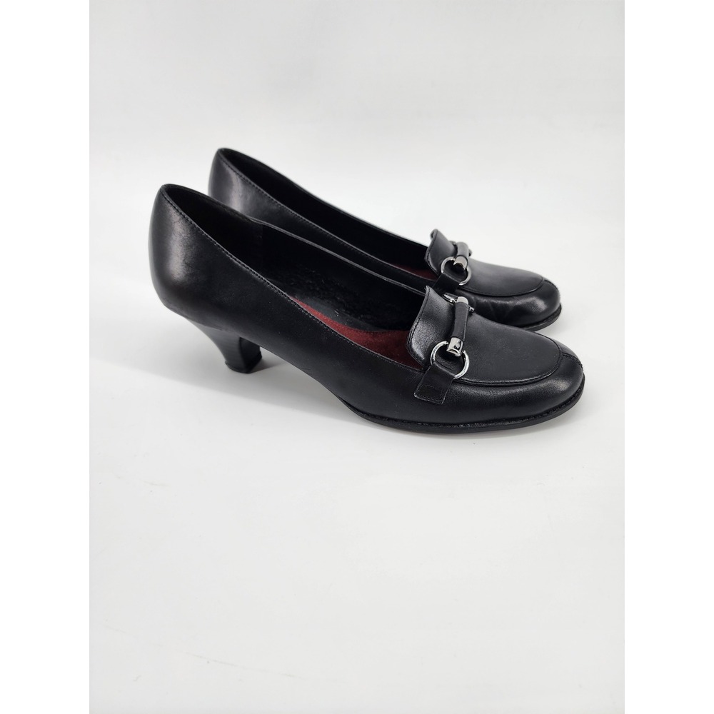 Aerosoles Womens Black Leather Horsebit Kitten Heel Loafer Pumps Size 6 US 36 EU